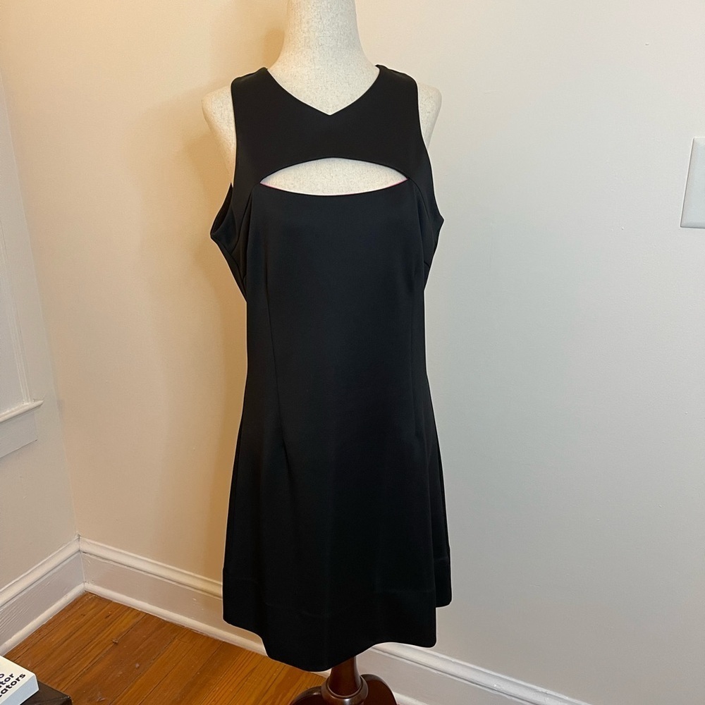 Gretchen Scott Black Cutout Sleeveless Dress Pink Lining Size M EUC